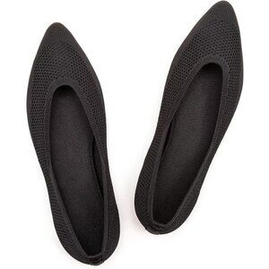 Frank Mully Flat Shoes Women Black Knit Fabric Pointed Toe Slip Comfort Shoes